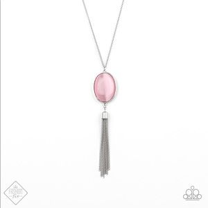 oversized pink cat's eye stone necklace